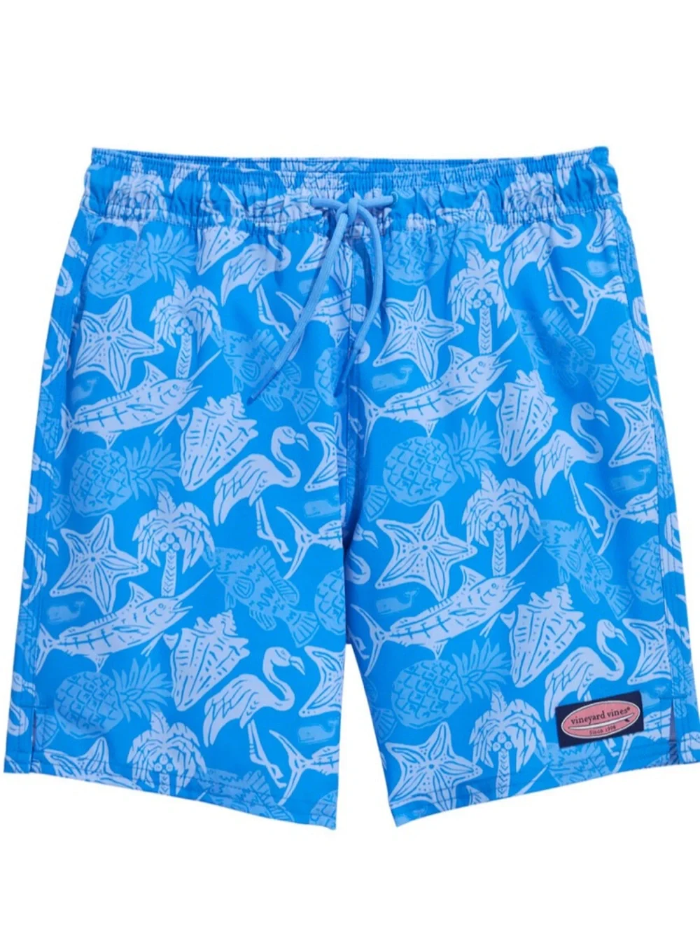 Vineyard Vines Bright Blue Tropical Kids Swim Trunks